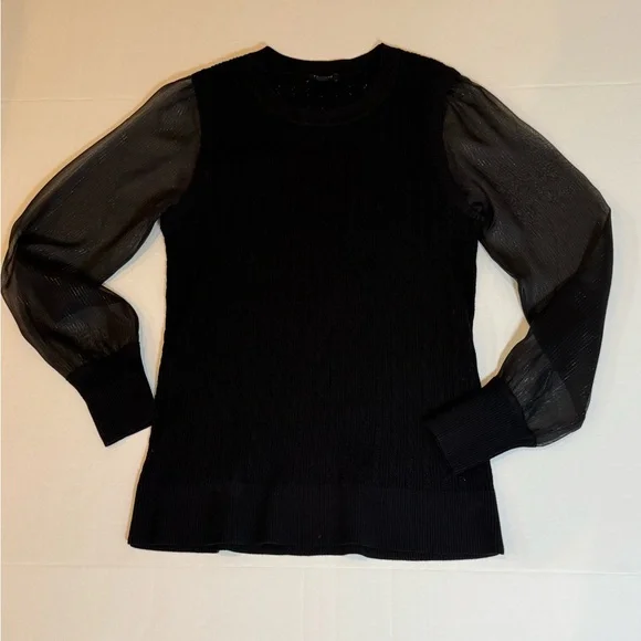 Talbots Petite Black Textured Knit Sweater Sheer Sleeves OfficeCore - Picture 5 of 8
